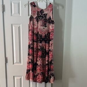 Elegant Paisley Midi Dress in Pink and Black